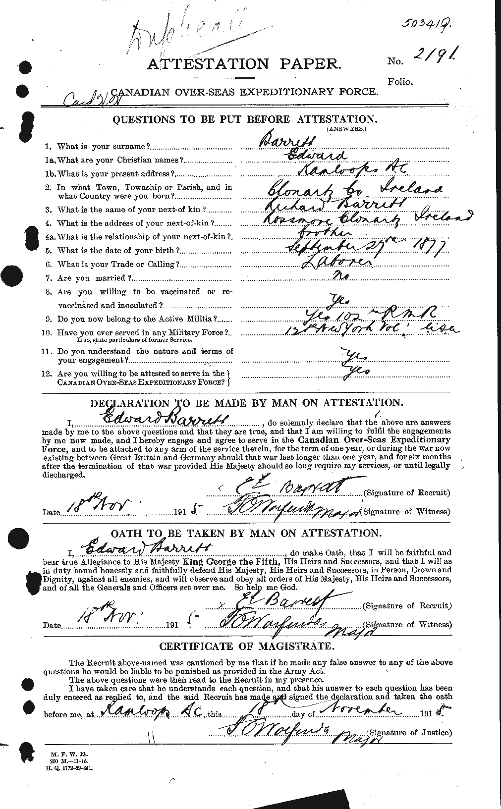 Personnel Records of the First World War - CEF 220362a