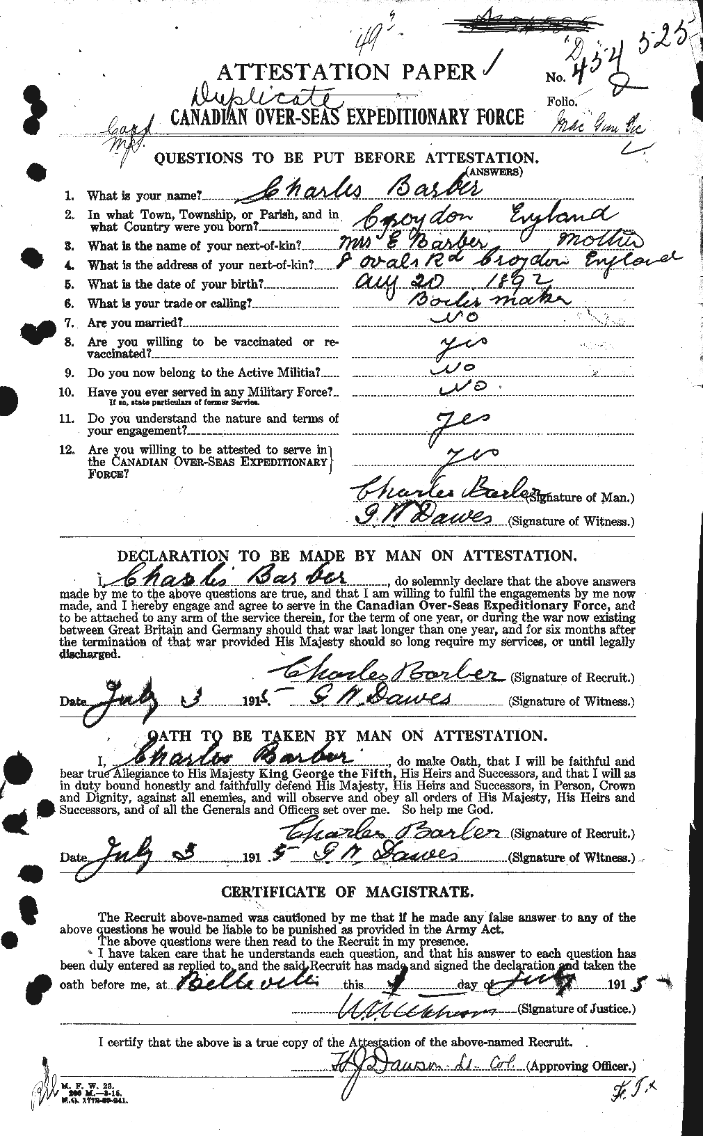 Personnel Records of the First World War - CEF 220376a