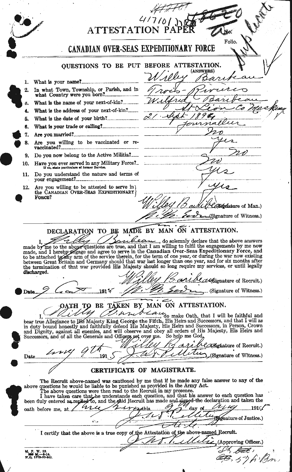 Personnel Records of the First World War - CEF 220627a