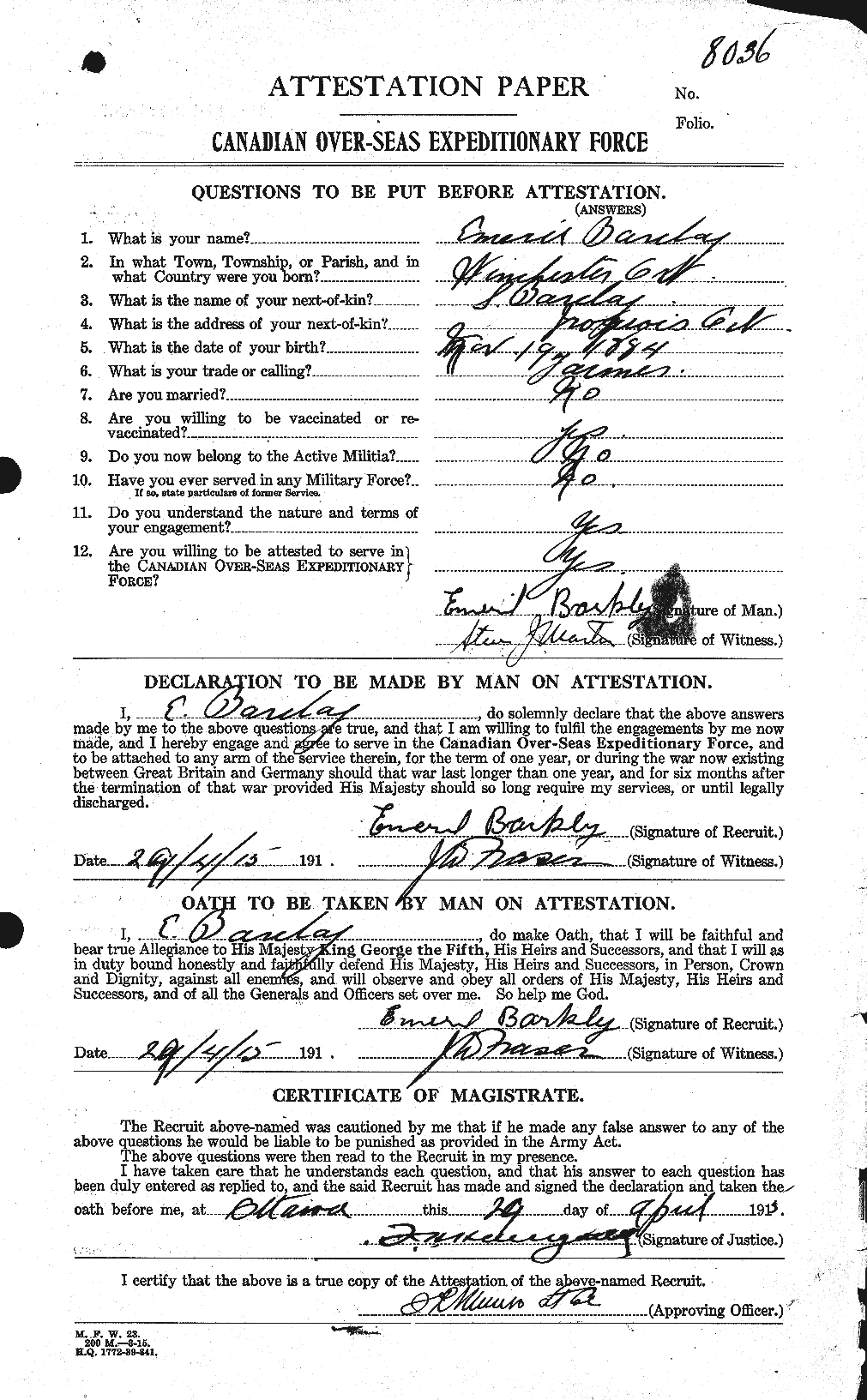 Personnel Records of the First World War - CEF 220941a