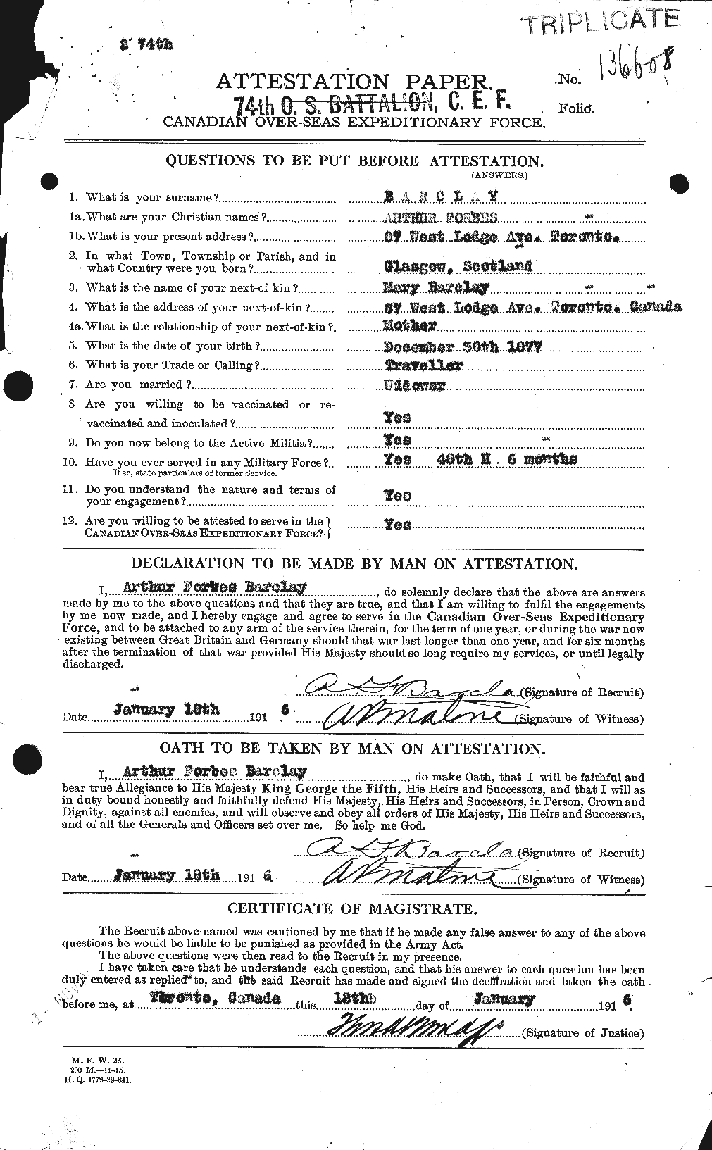 Personnel Records of the First World War - CEF 220961a