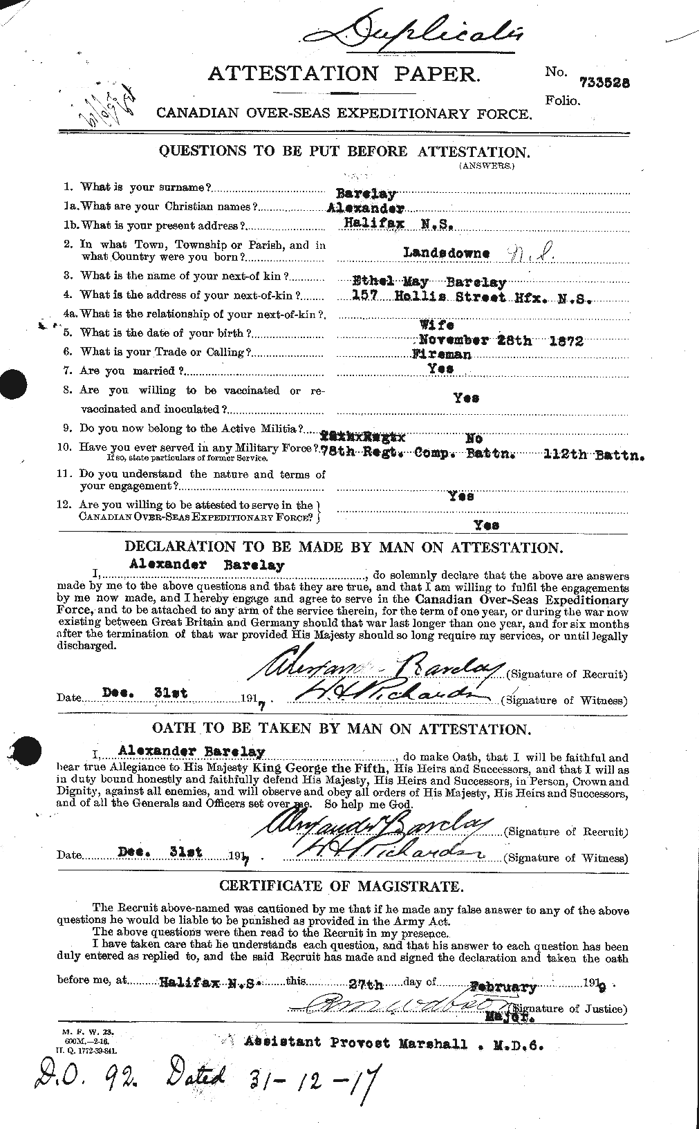 Personnel Records of the First World War - CEF 220970a