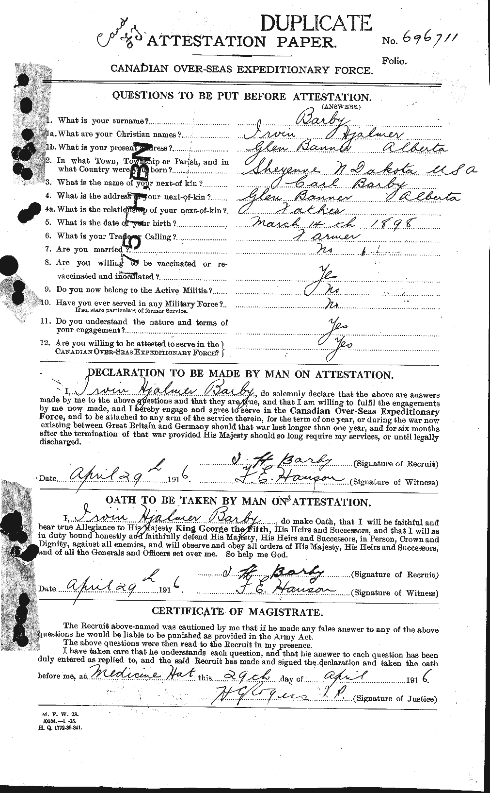 Personnel Records of the First World War - CEF 220989a
