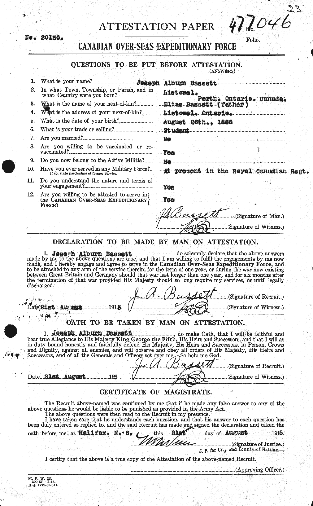 Personnel Records of the First World War - CEF 221052a