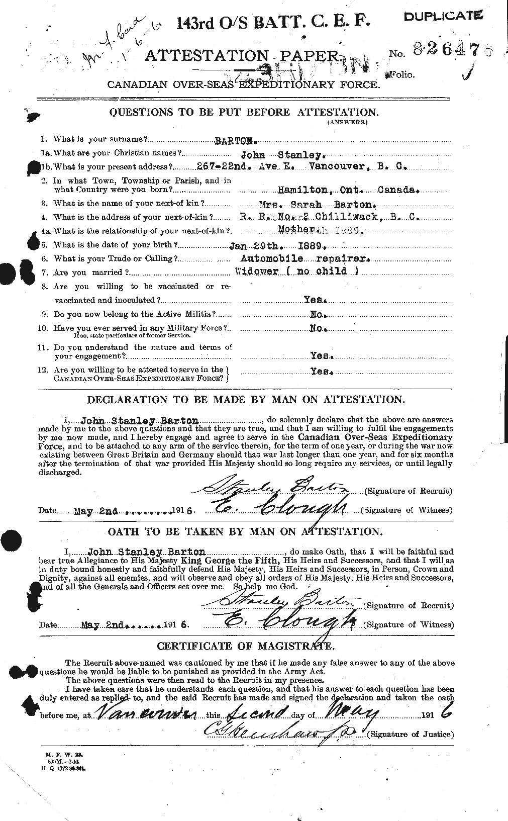Personnel Records of the First World War - CEF 221392a