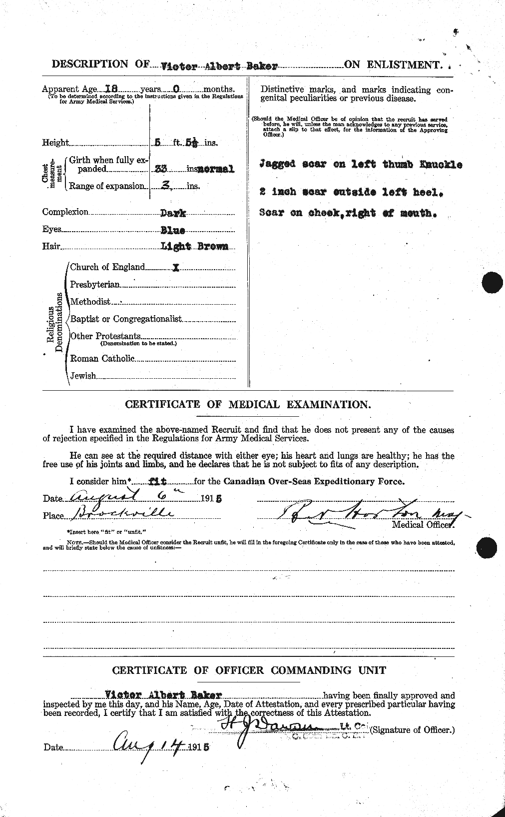 Dossiers du Personnel de la Première Guerre mondiale - CEC 221433b
