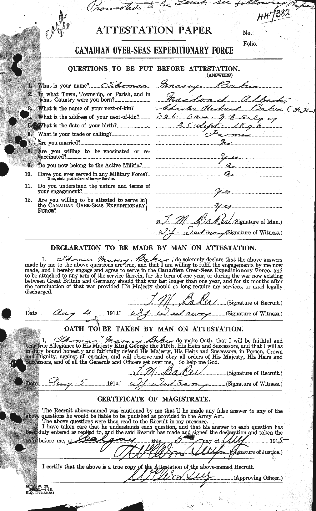 Dossiers du Personnel de la Première Guerre mondiale - CEC 221445a