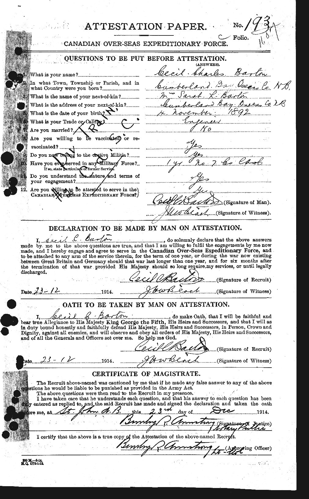 Personnel Records of the First World War - CEF 221699a