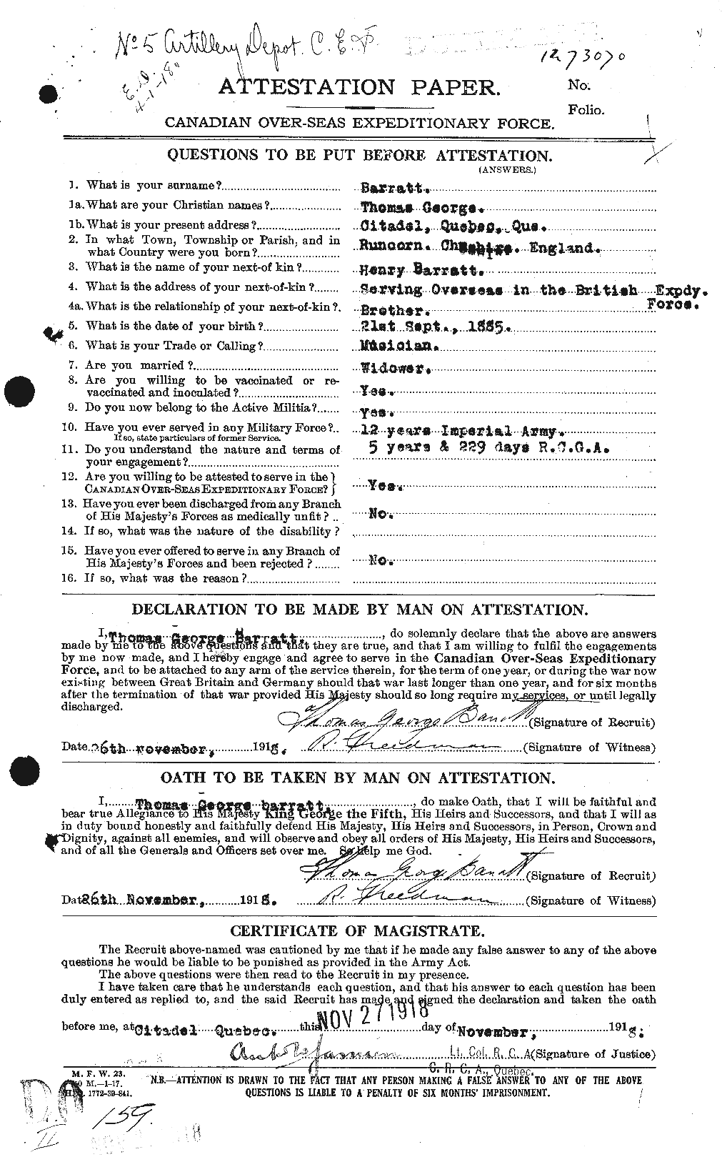 Personnel Records of the First World War - CEF 221960a