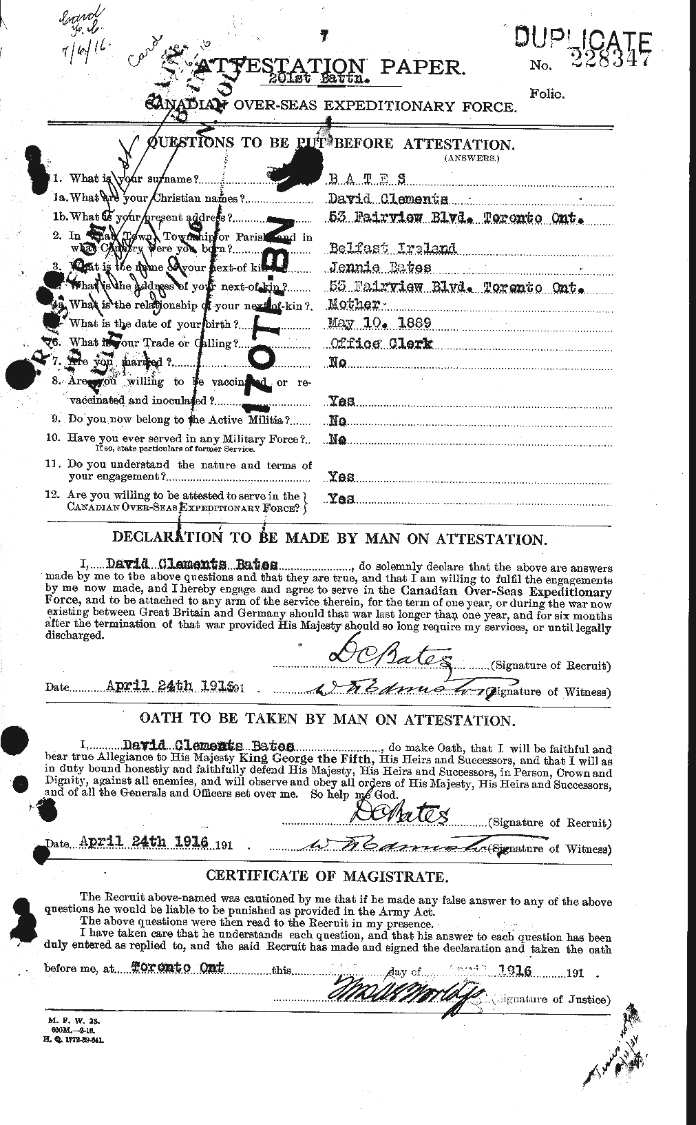 Personnel Records of the First World War - CEF 221990a