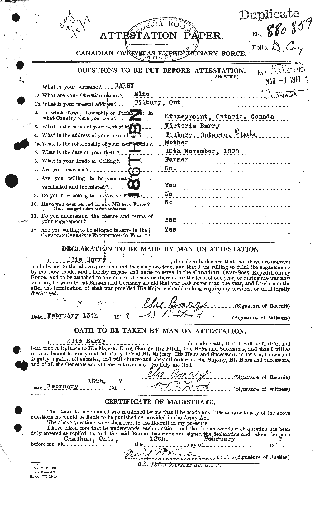 Personnel Records of the First World War - CEF 222195a