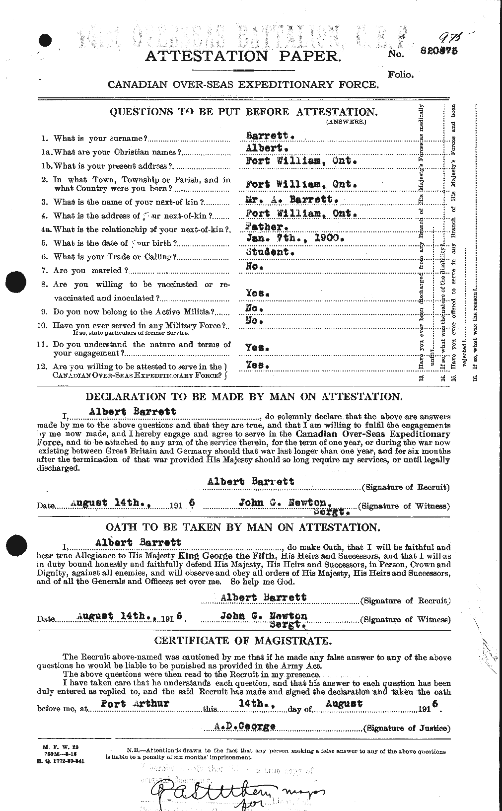 Personnel Records of the First World War - CEF 222210a