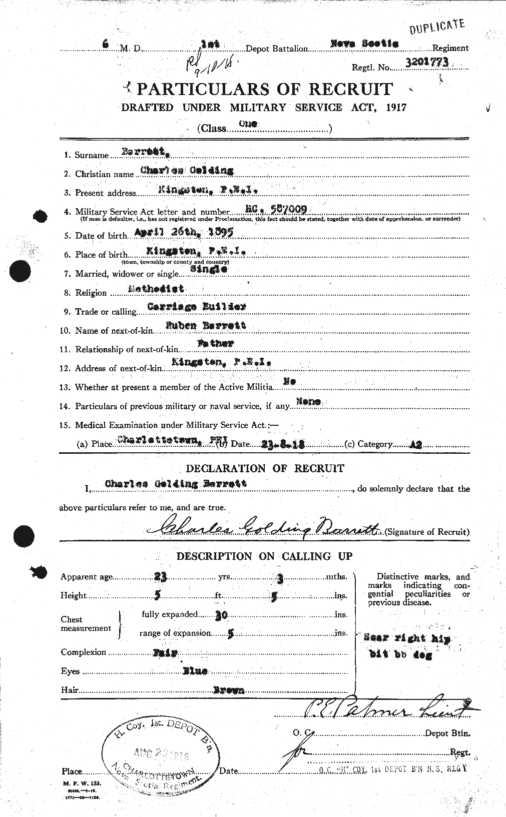 Dossiers du Personnel de la Première Guerre mondiale - CEC 222227a