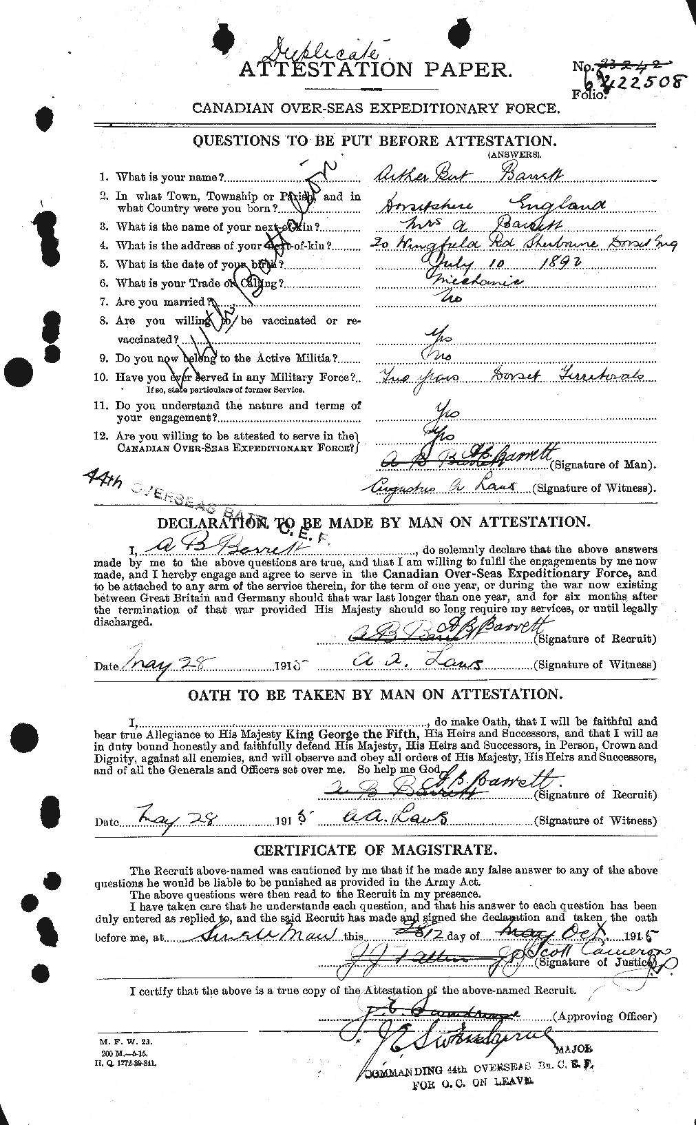 Personnel Records of the First World War - CEF 222247a