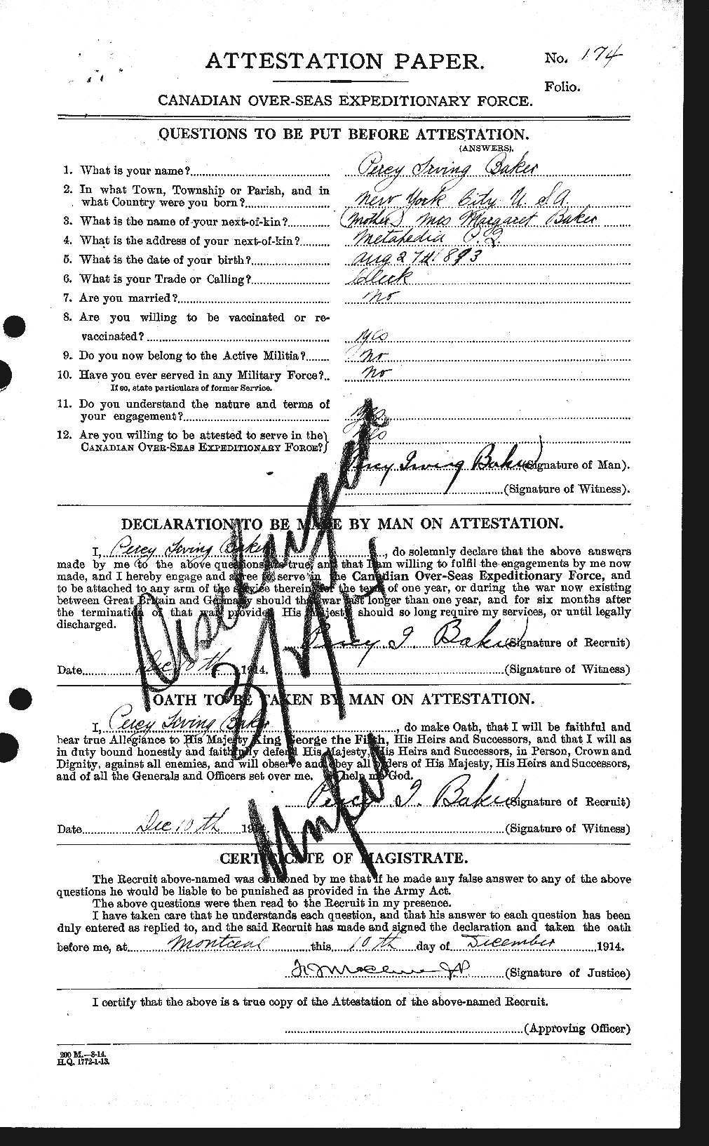 Dossiers du Personnel de la Première Guerre mondiale - CEC 222261a