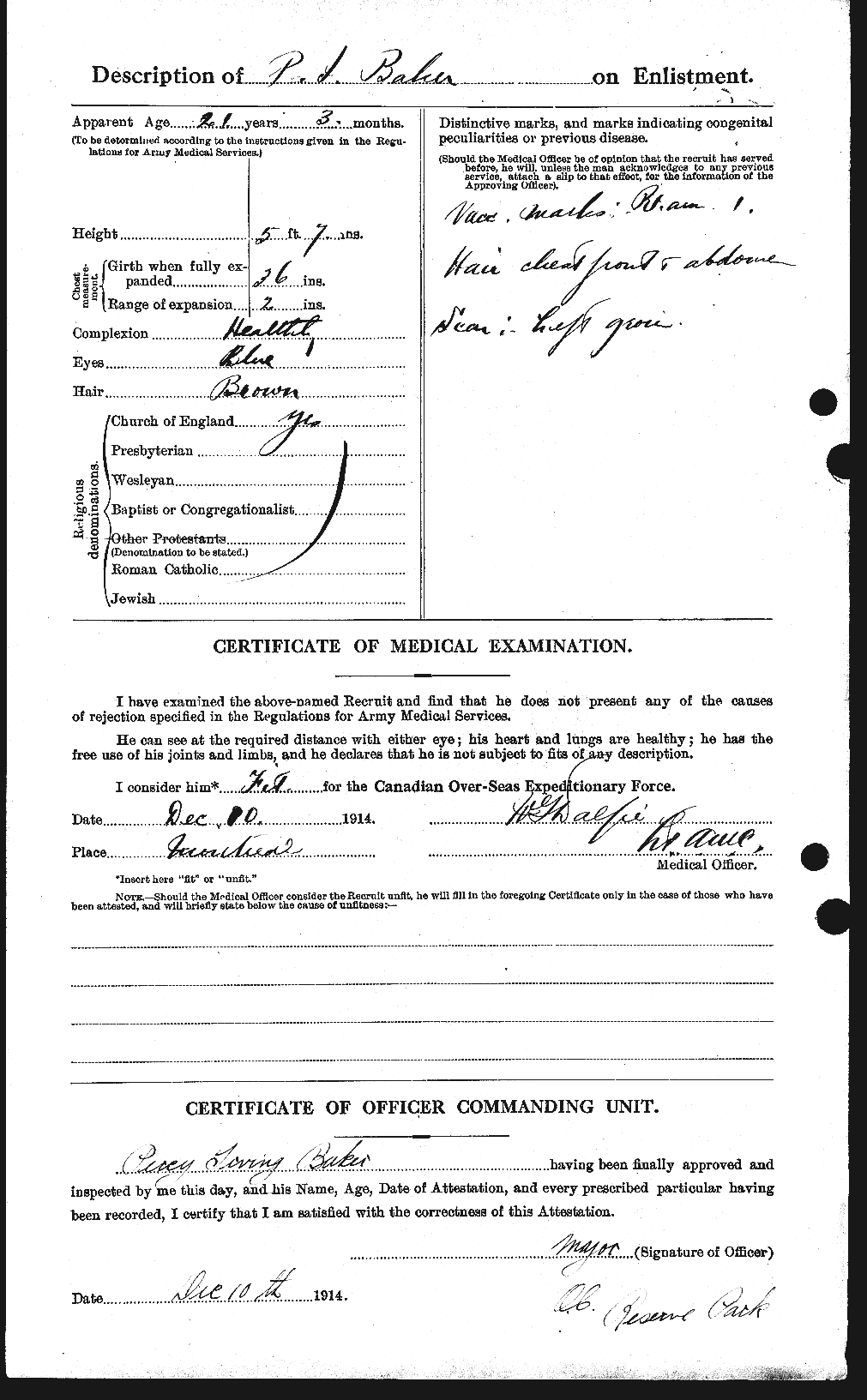 Dossiers du Personnel de la Première Guerre mondiale - CEC 222261b