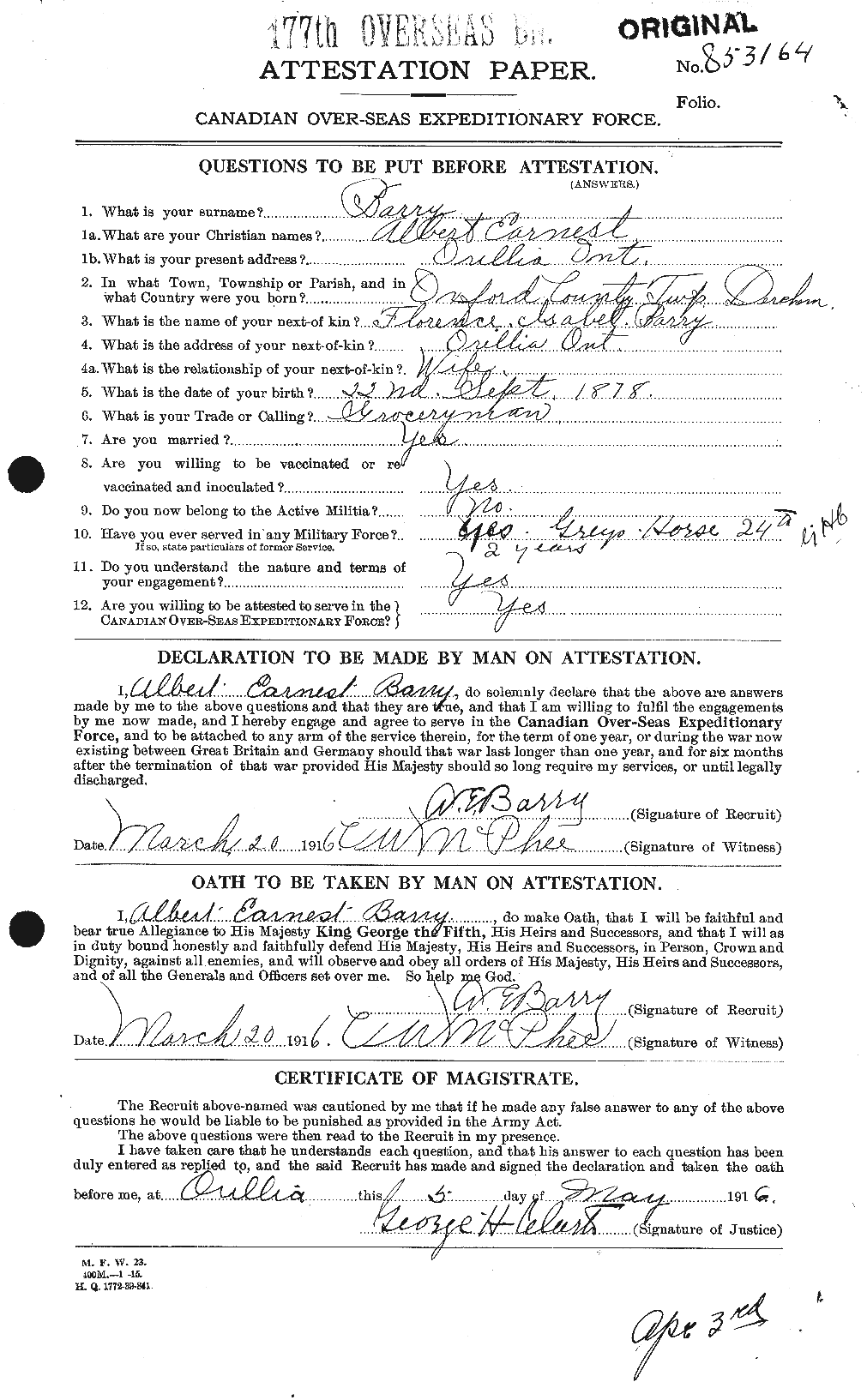 Personnel Records of the First World War - CEF 222393a