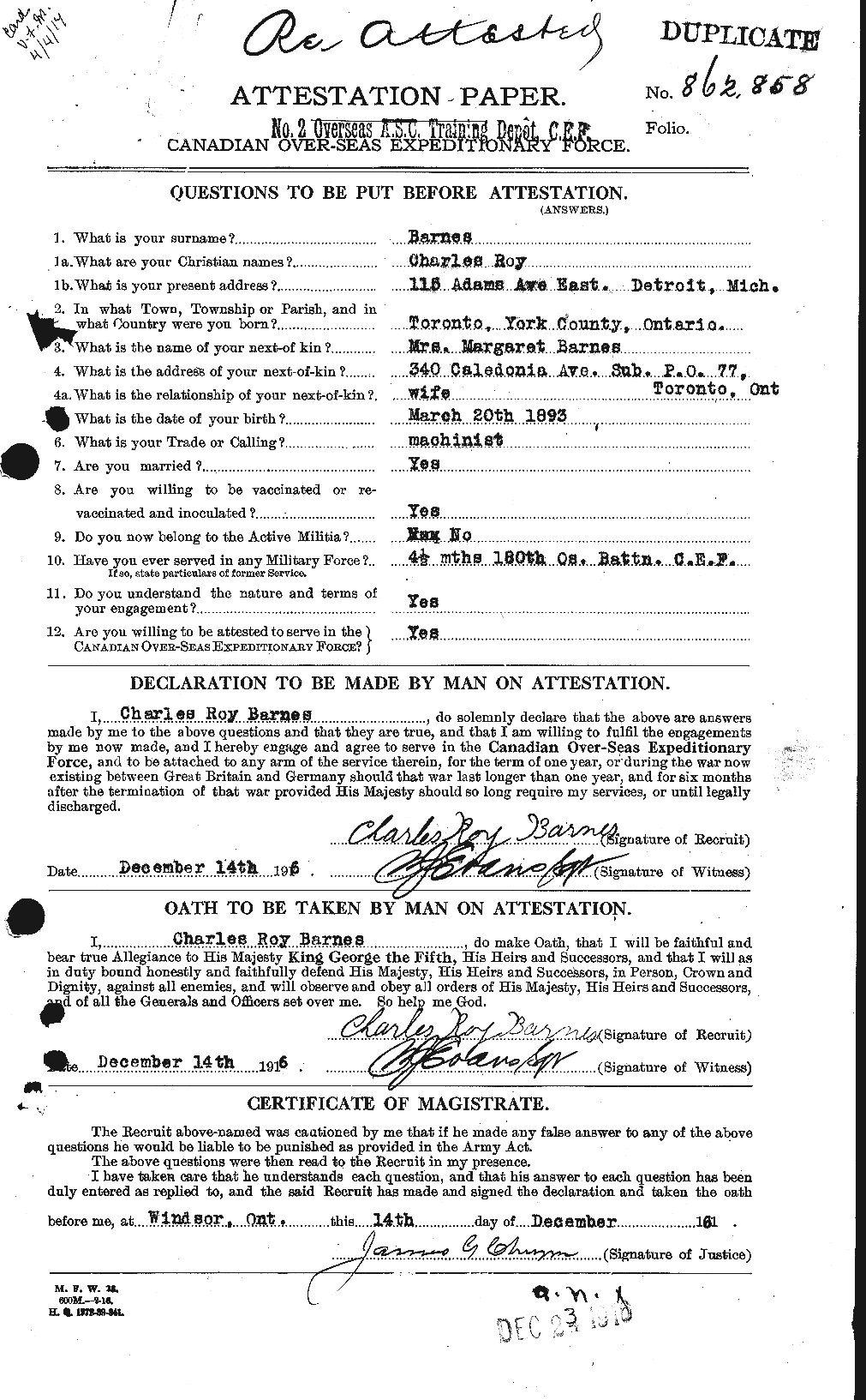 Personnel Records of the First World War - CEF 222619a