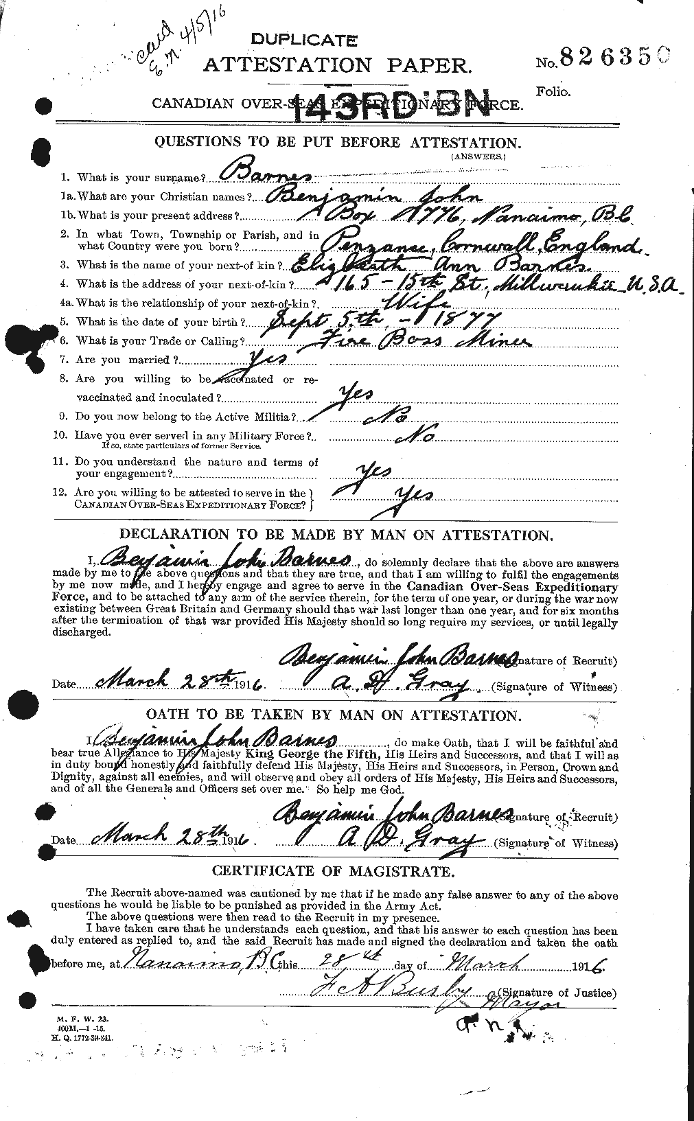 Personnel Records of the First World War - CEF 222643a