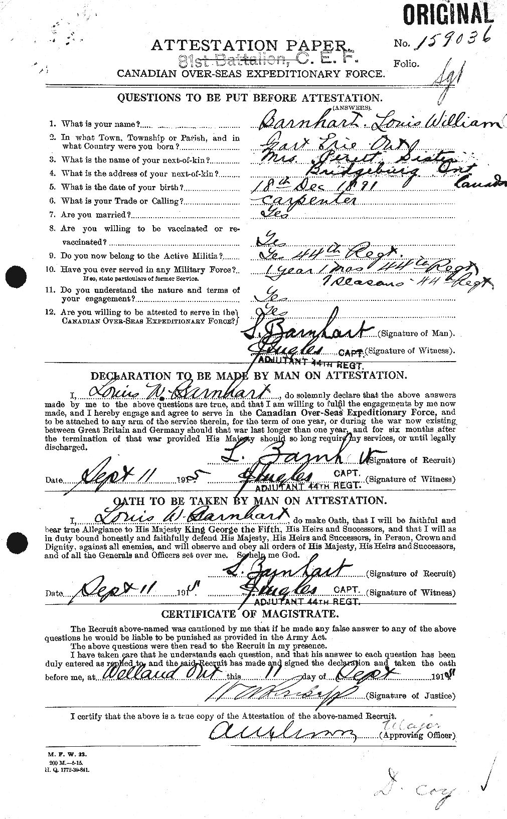 Personnel Records of the First World War - CEF 222809a