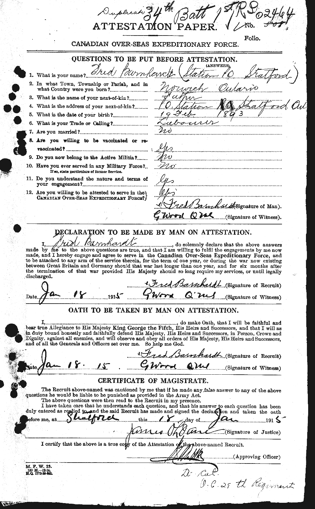 Dossiers du Personnel de la Première Guerre mondiale - CEC 222827a