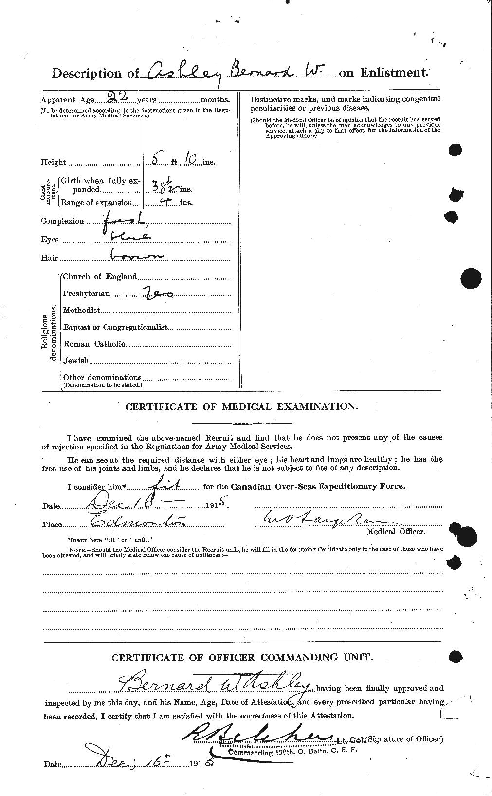 Dossiers du Personnel de la Première Guerre mondiale - CEC 223219b