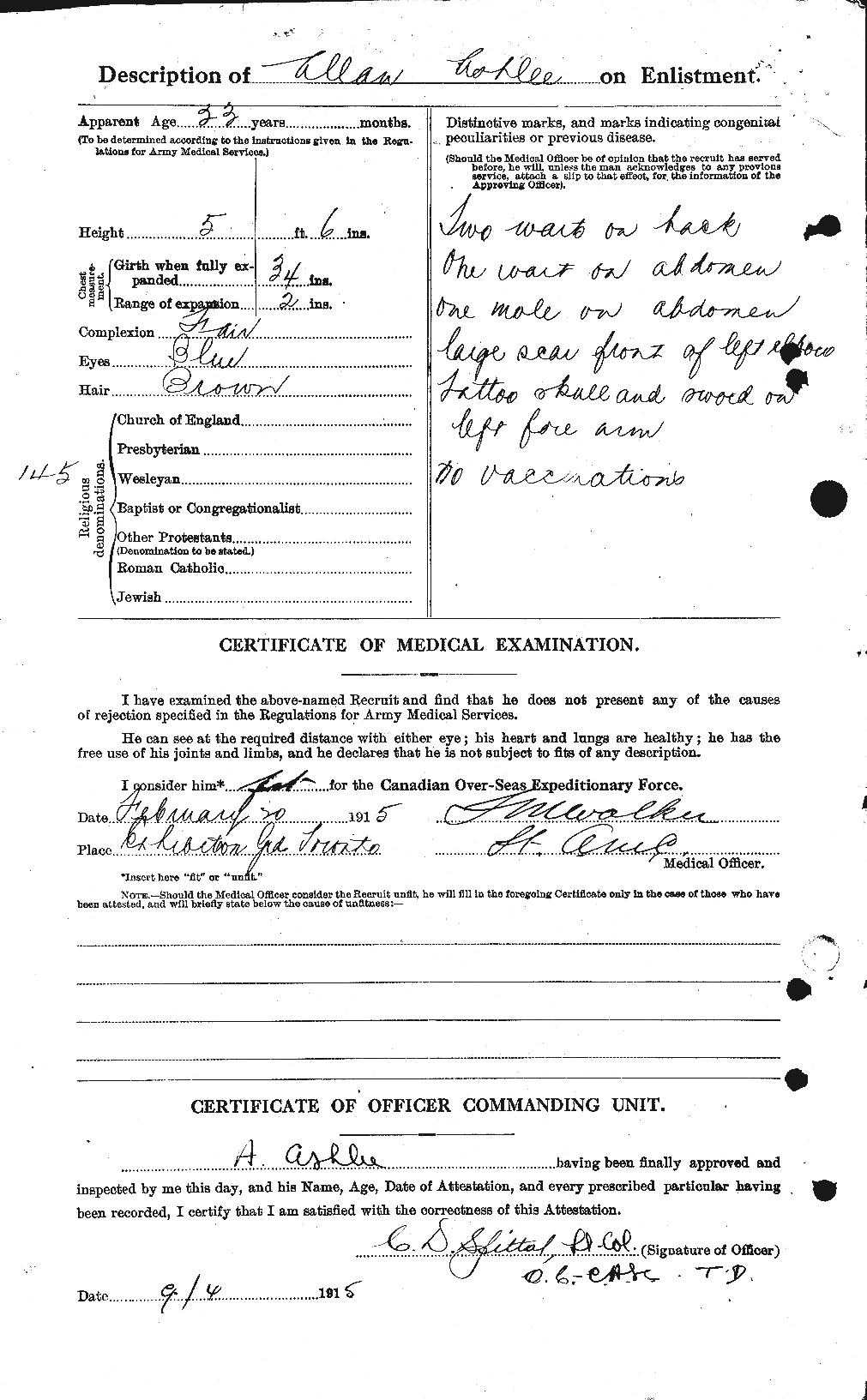 Dossiers du Personnel de la Première Guerre mondiale - CEC 223228b