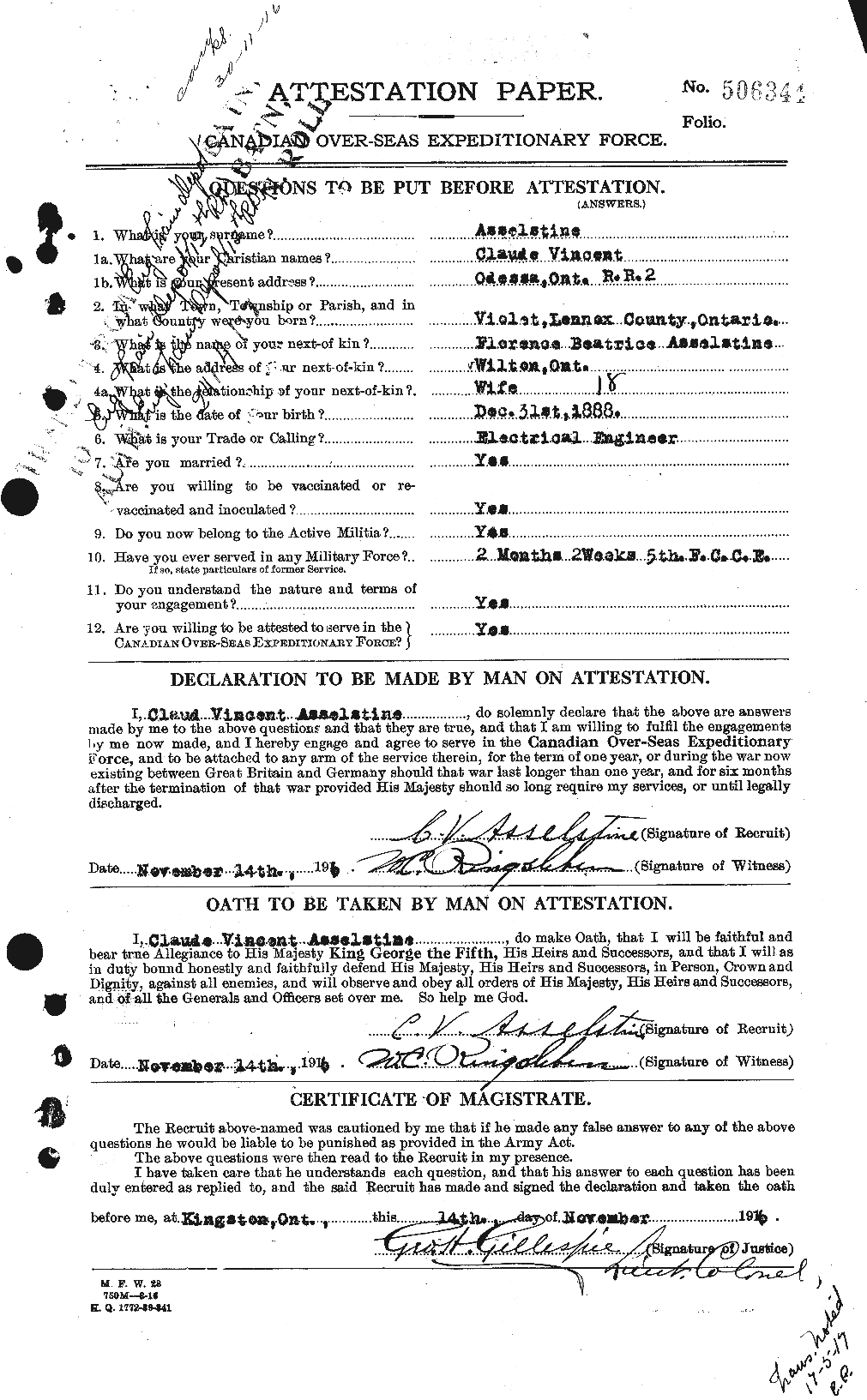 Personnel Records of the First World War - CEF 223458a