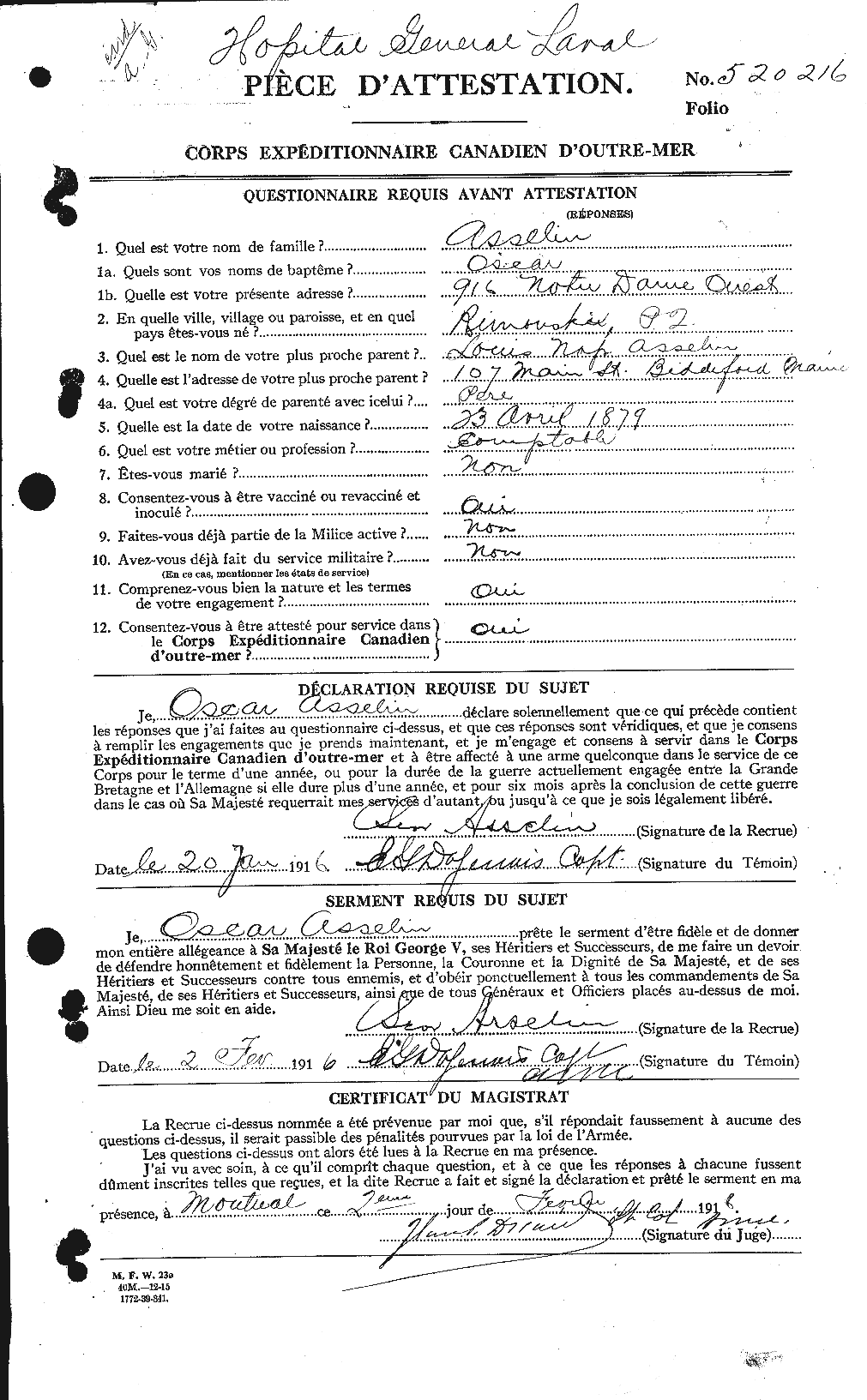 Personnel Records of the First World War - CEF 223474a