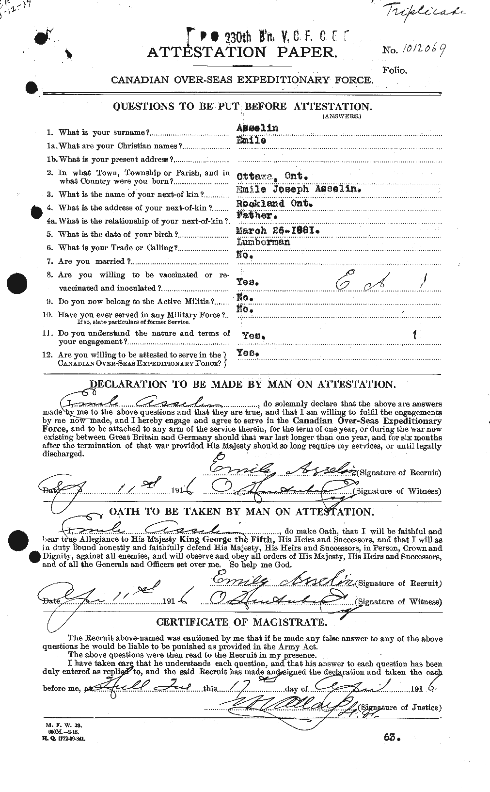 Personnel Records of the First World War - CEF 223506a