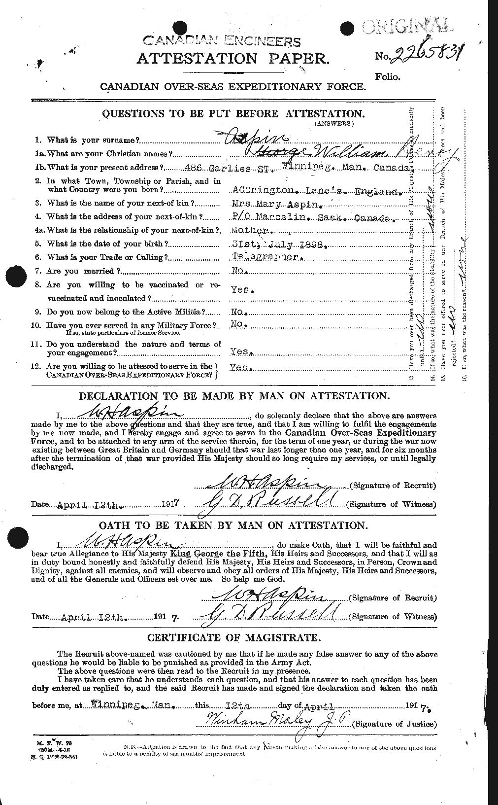 Personnel Records of the First World War - CEF 223580a