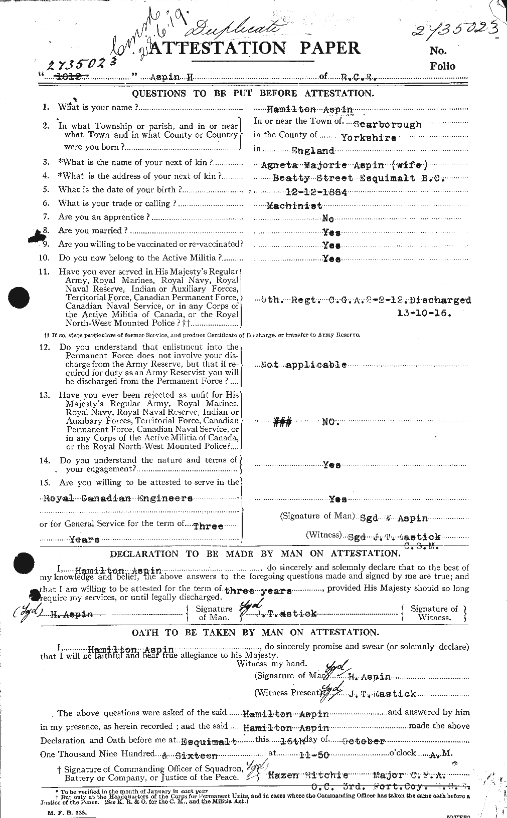 Personnel Records of the First World War - CEF 223586a