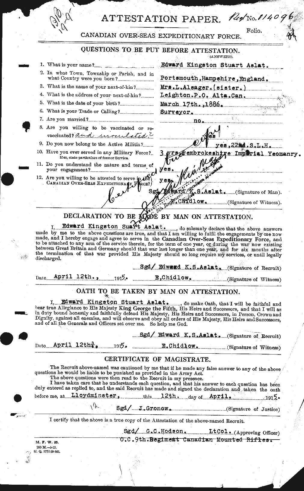 Personnel Records of the First World War - CEF 223628a