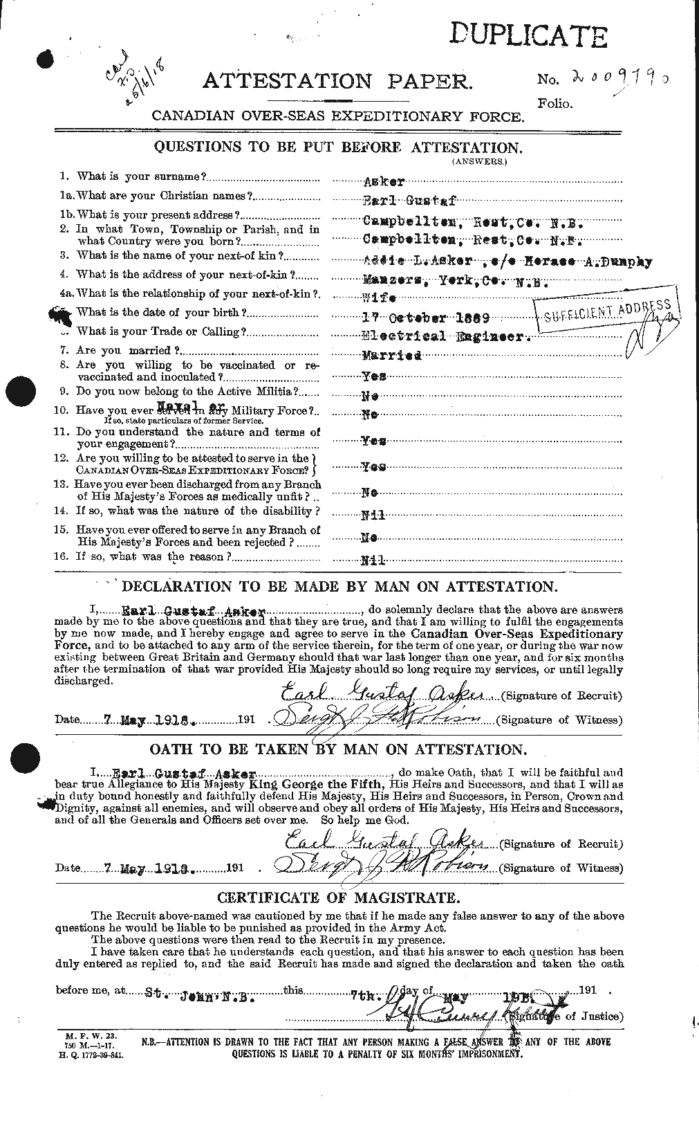 Personnel Records of the First World War - CEF 223689a