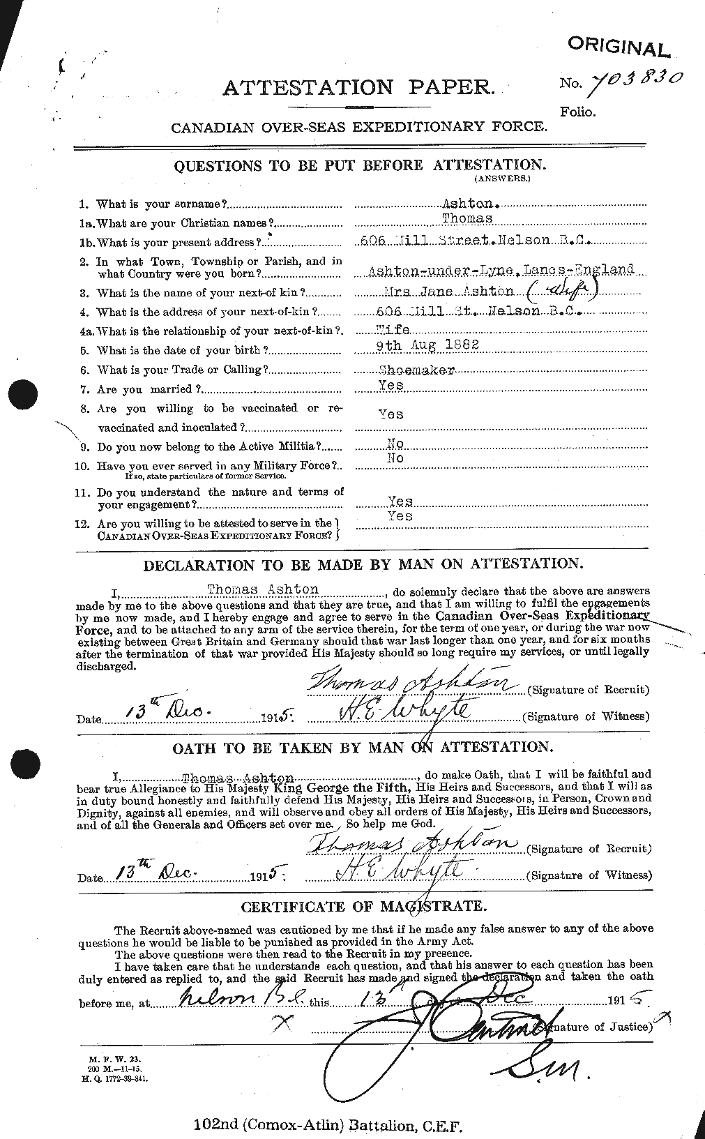 Personnel Records of the First World War - CEF 223807a