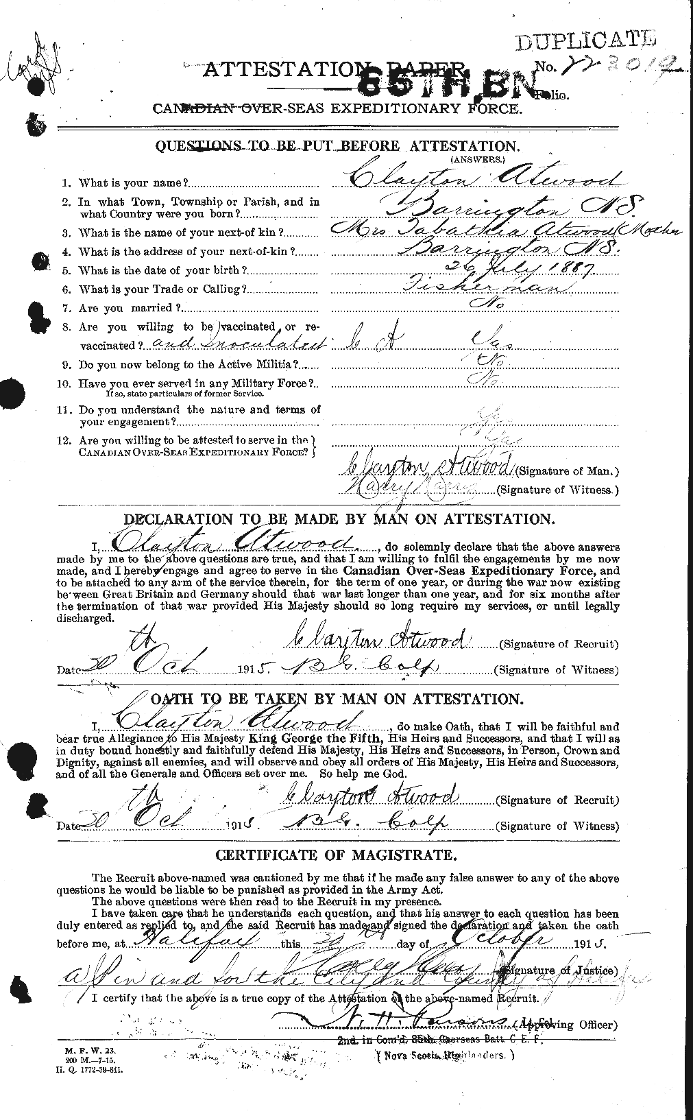 Personnel Records of the First World War - CEF 223960a