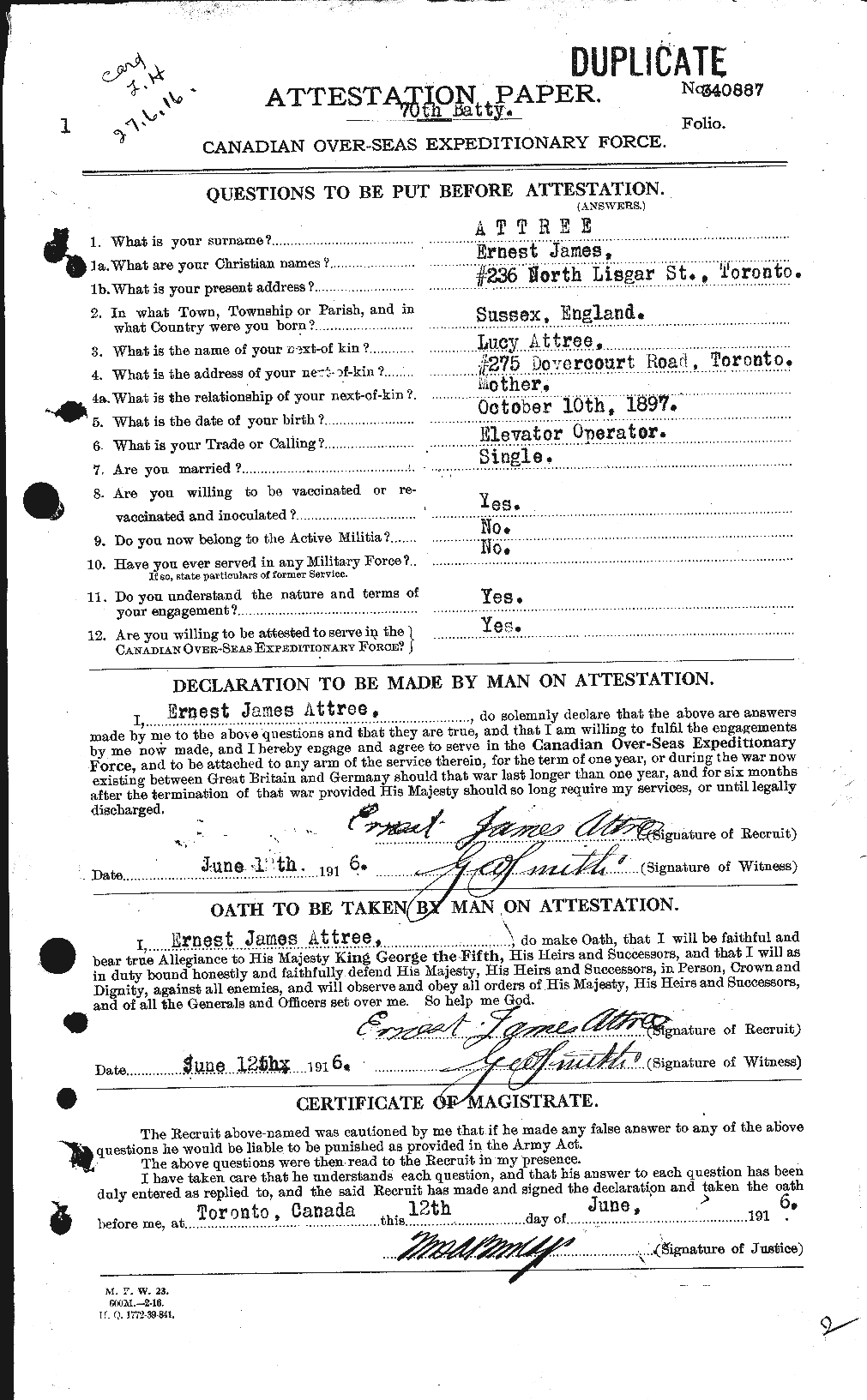 Personnel Records of the First World War - CEF 224074a