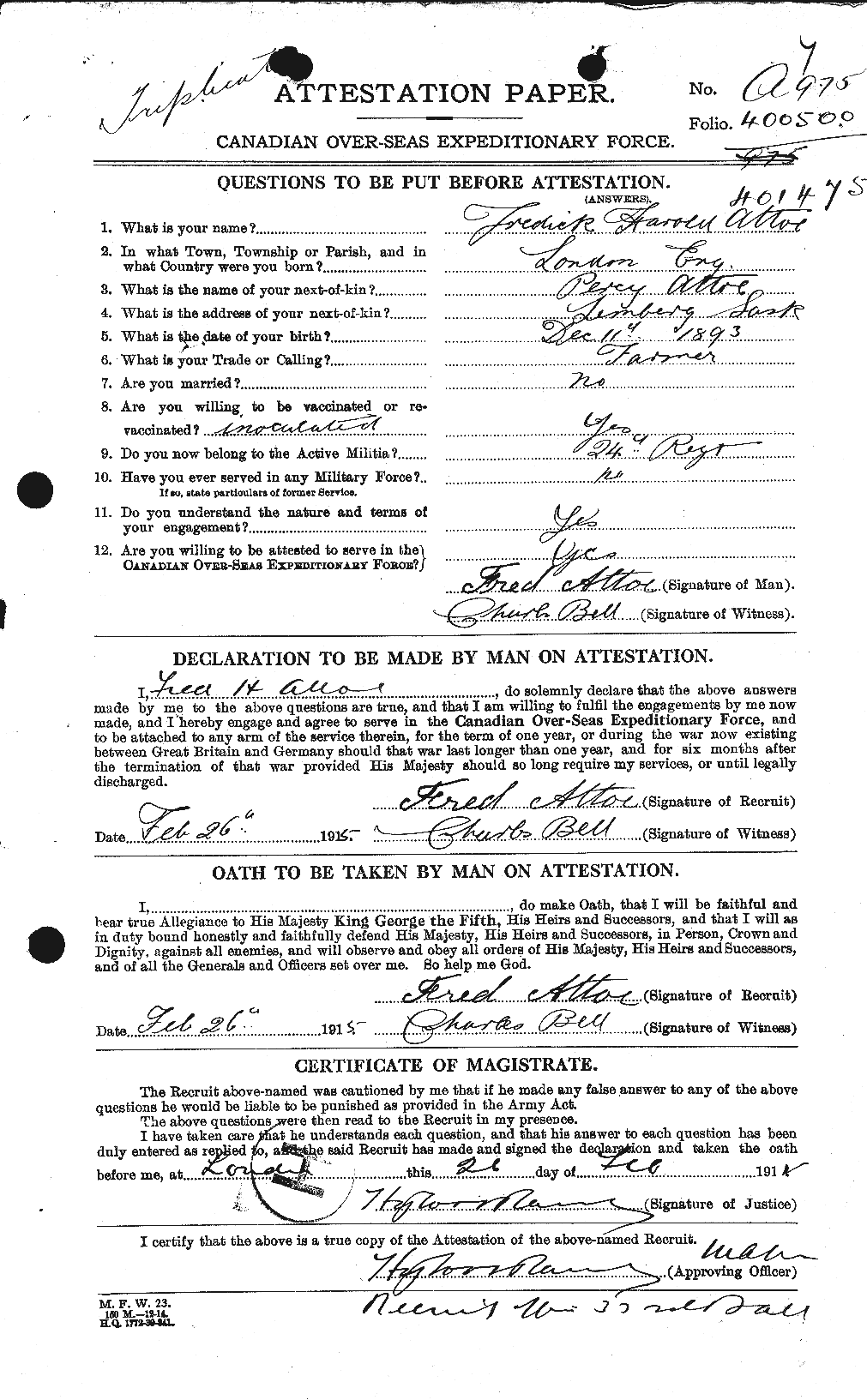 Personnel Records of the First World War - CEF 224088a