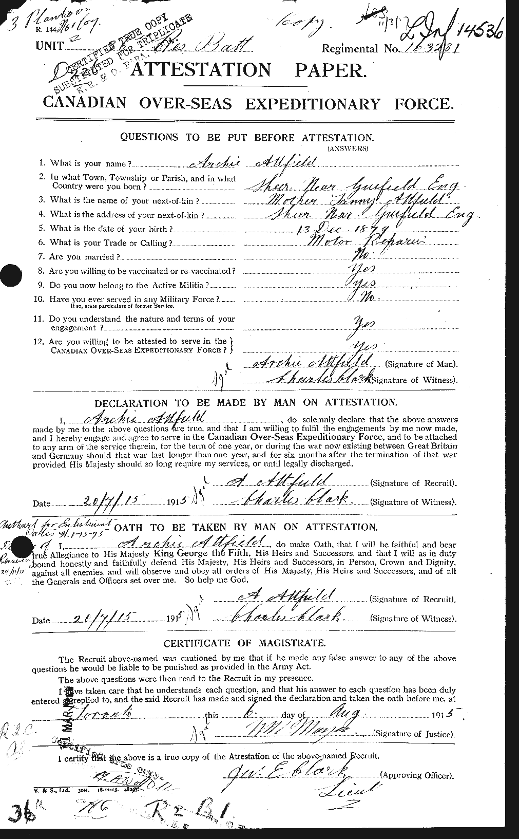 Personnel Records of the First World War - CEF 224113a