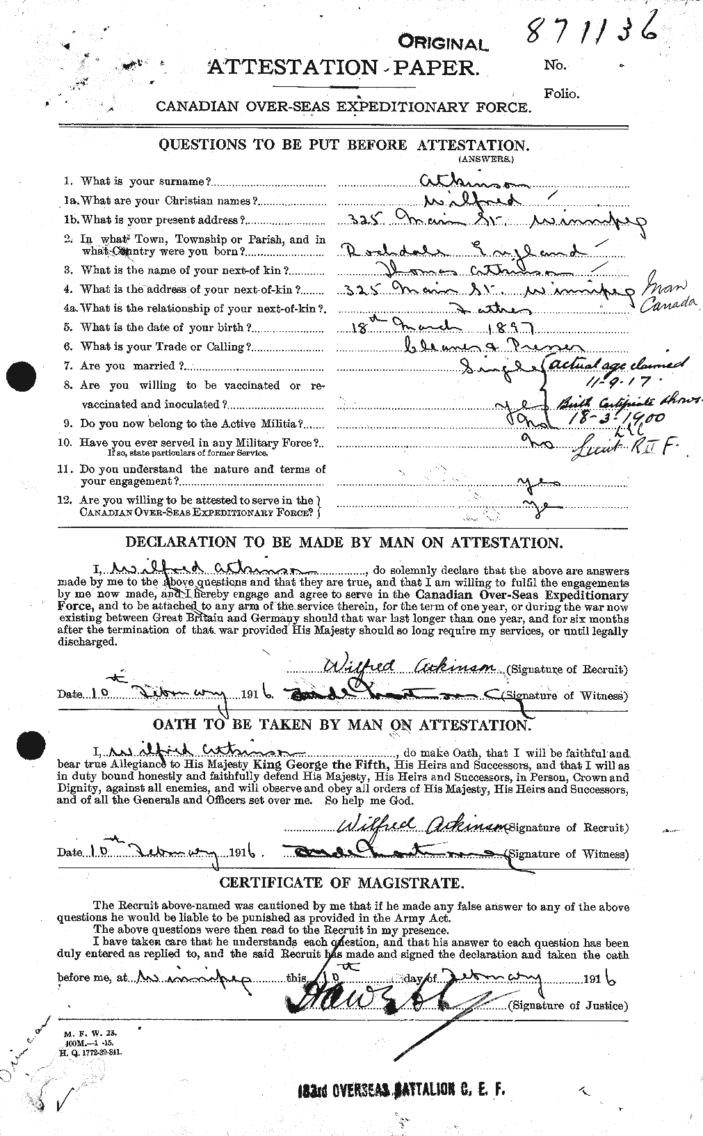 Personnel Records of the First World War - CEF 224225a