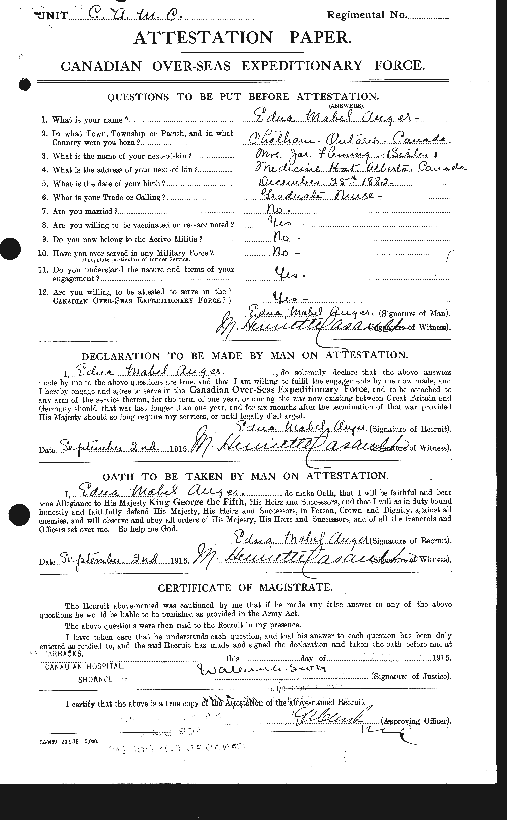 Dossiers du Personnel de la Première Guerre mondiale - CEC 224386a