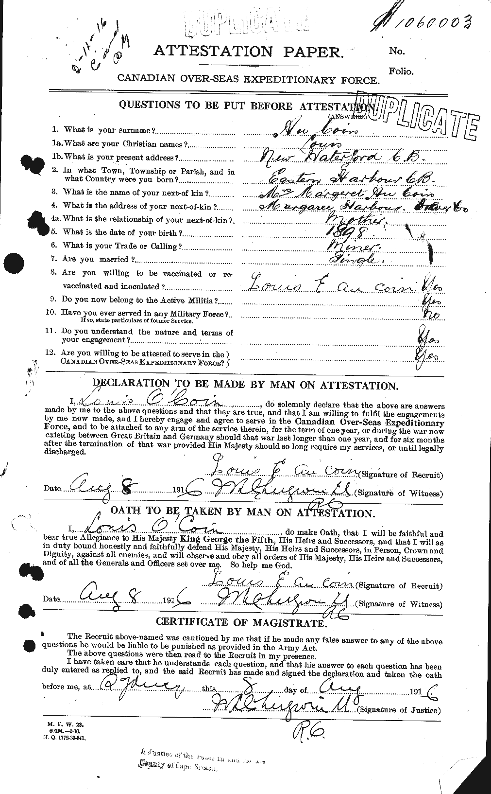 Personnel Records of the First World War - CEF 224543a