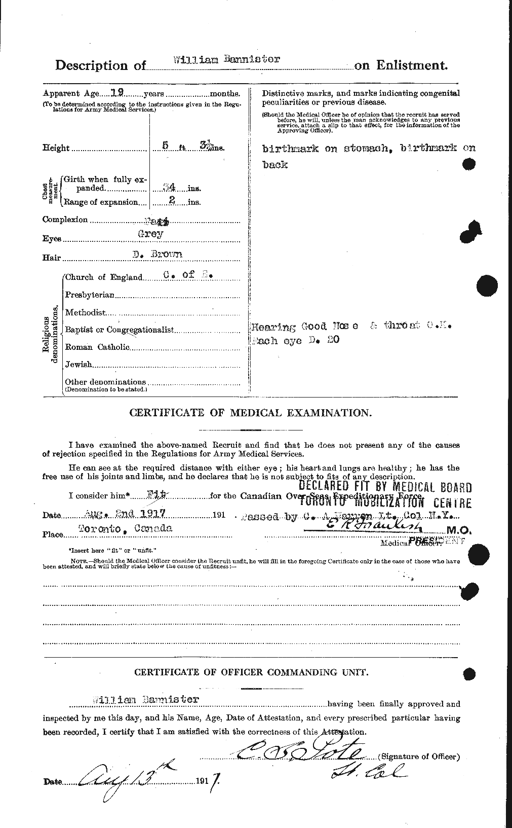 Dossiers du Personnel de la Première Guerre mondiale - CEC 224754b