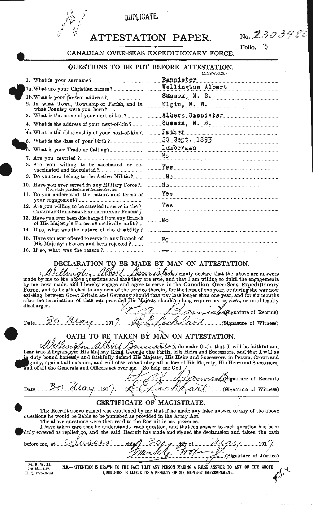 Dossiers du Personnel de la Première Guerre mondiale - CEC 224756a