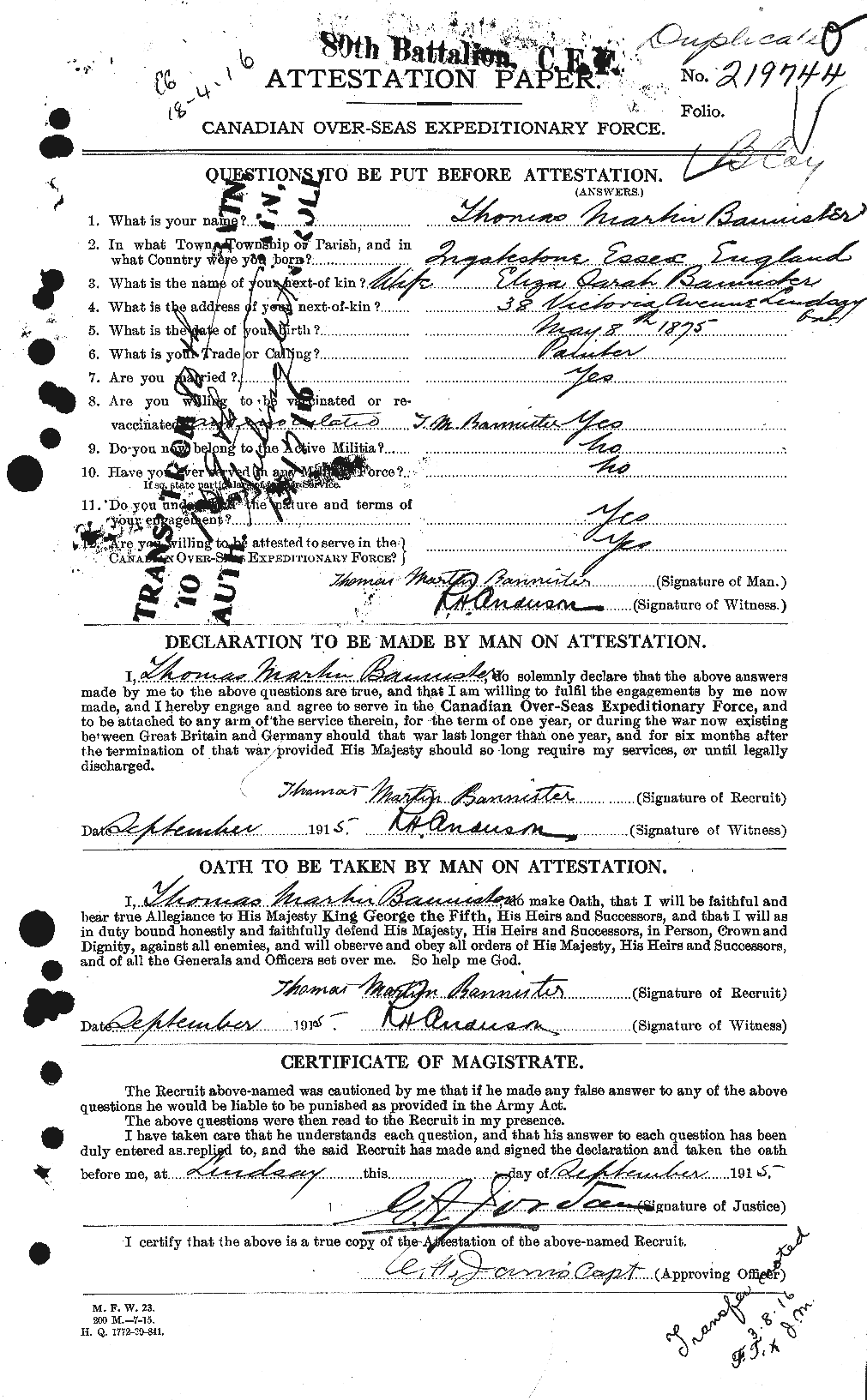 Personnel Records of the First World War - CEF 224760a