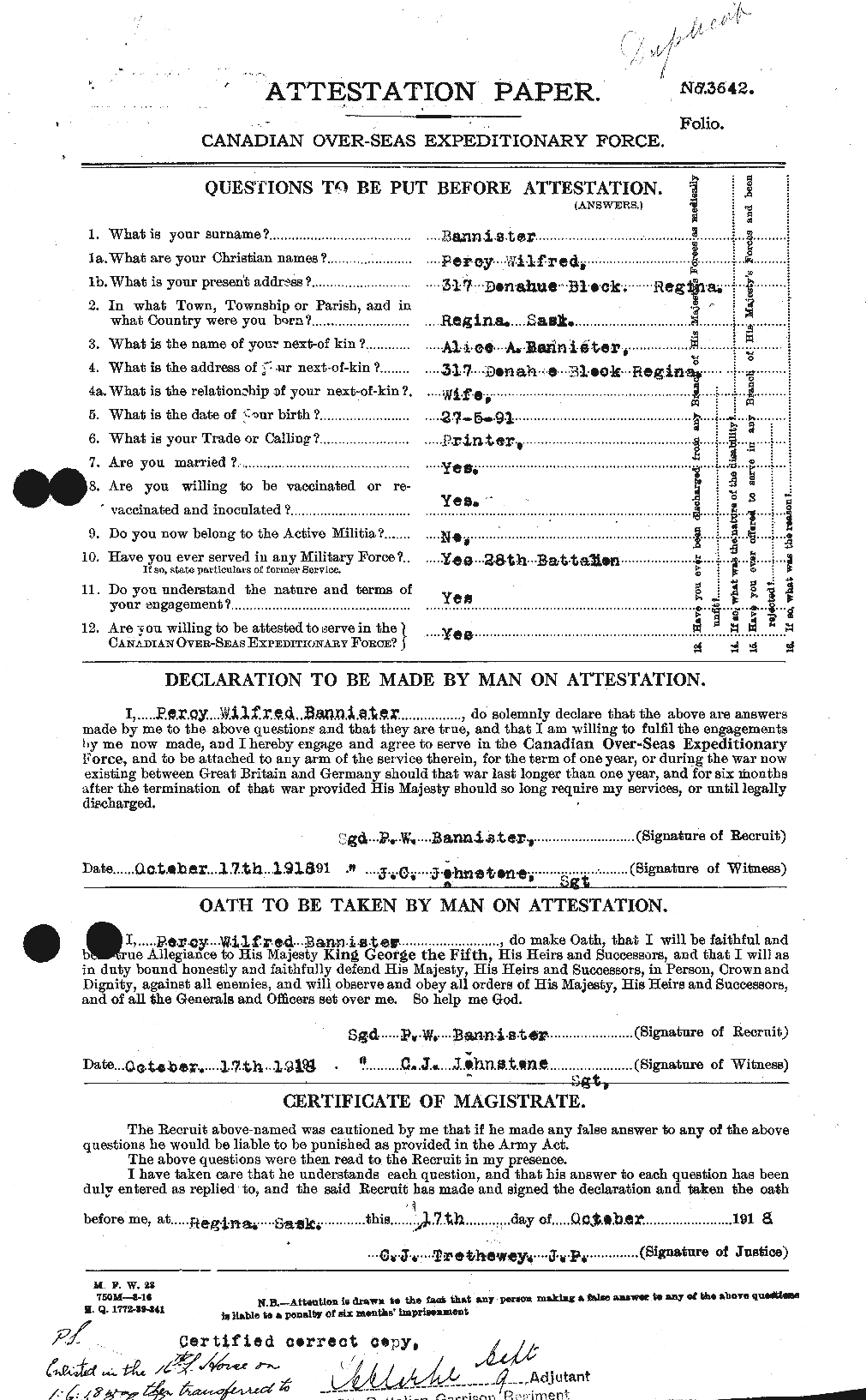 Dossiers du Personnel de la Première Guerre mondiale - CEC 224773a