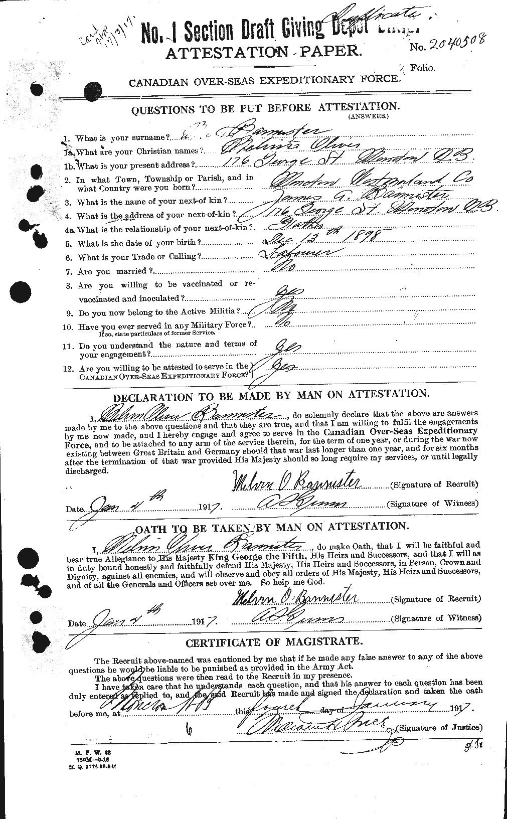 Dossiers du Personnel de la Première Guerre mondiale - CEC 224777a