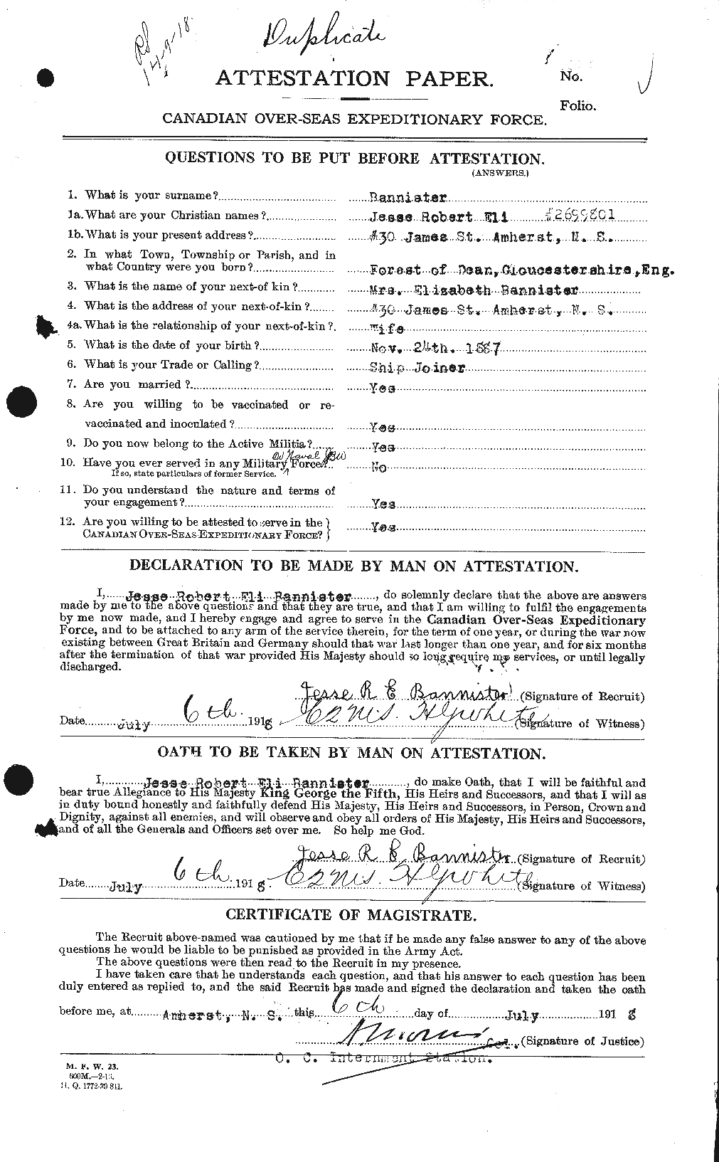 Dossiers du Personnel de la Première Guerre mondiale - CEC 224779a