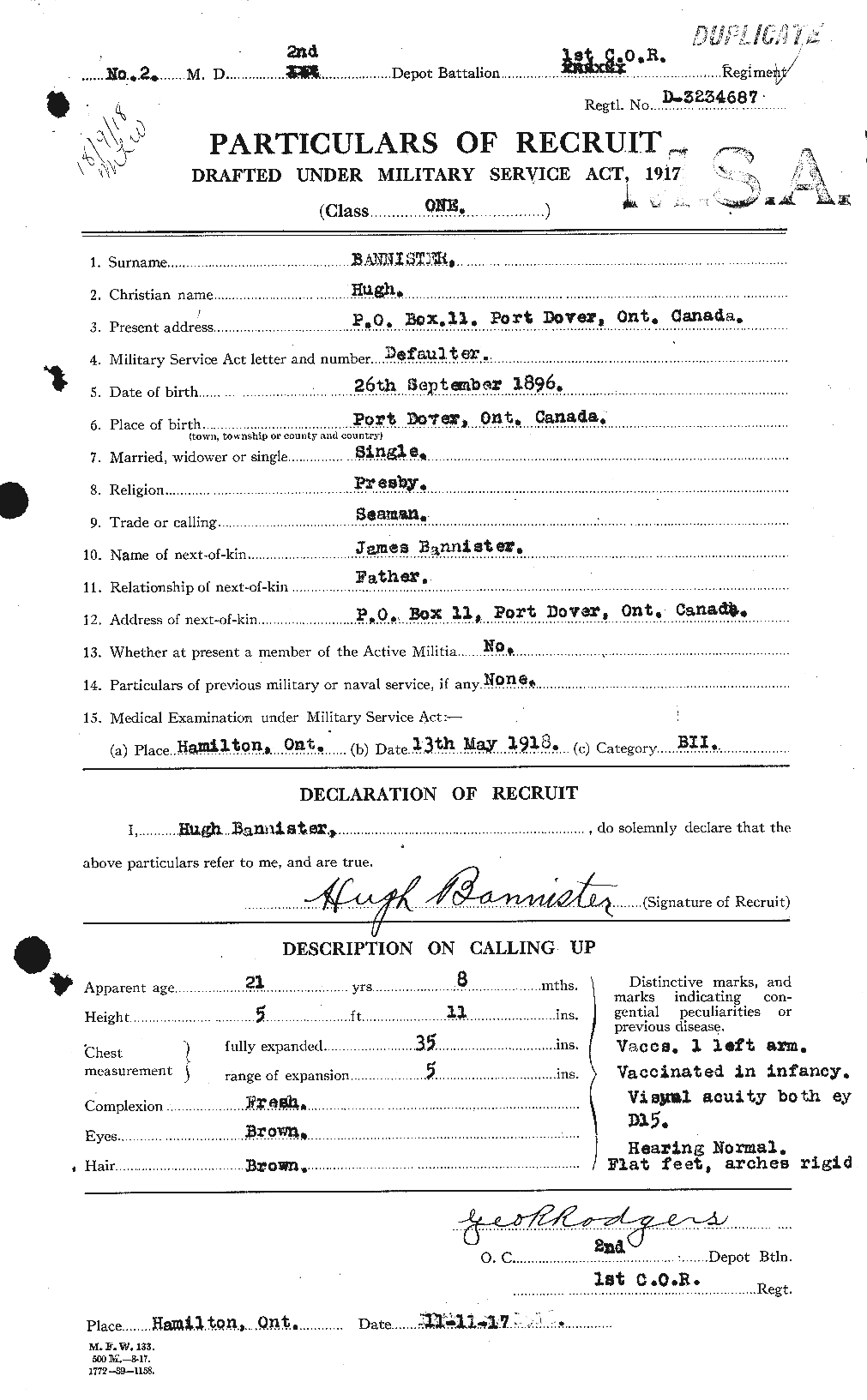 Dossiers du Personnel de la Première Guerre mondiale - CEC 224782a