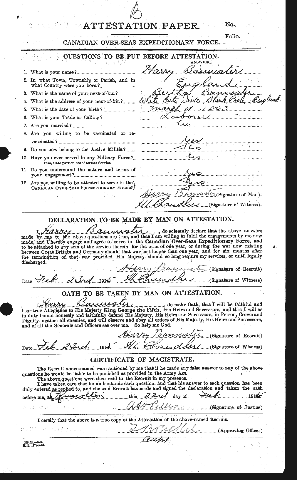 Dossiers du Personnel de la Première Guerre mondiale - CEC 224794a